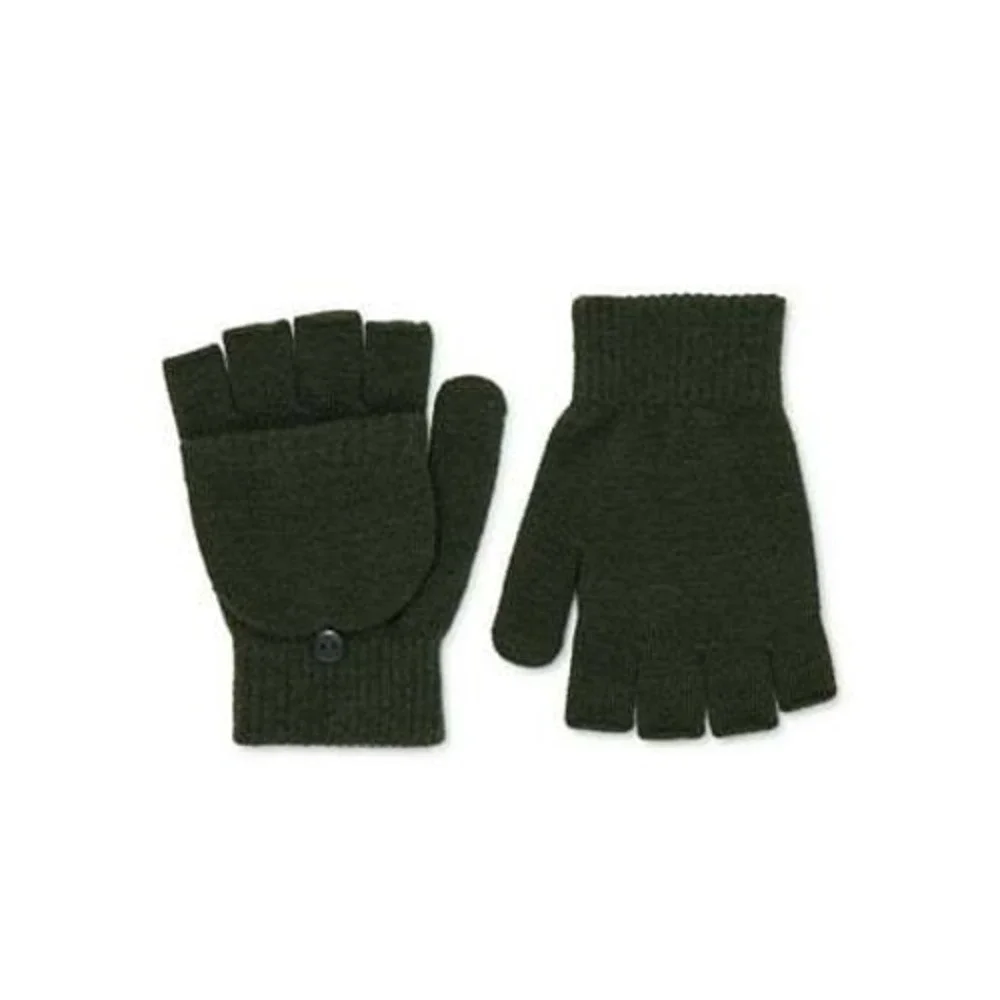 Time and Tru Pop Top Gloves Women S Green Knit Mitten Fingerless
